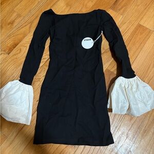 STAUD Black Dress with White Sleeve XS